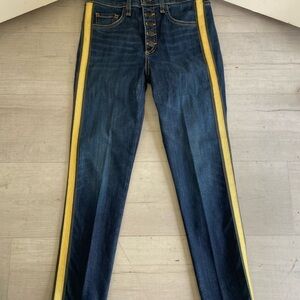 Veronica Beard Blue and Yellow Skinny Jeans with Contrast Stitching